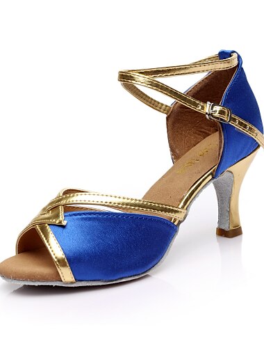  Damen Schuhe für den lateinamerikanischen Tanz Salsa Schuhe Absätze Schlanker High Heel Rot Schwarz Blau Schnalle Satin / Leistung / Leder / Praxis