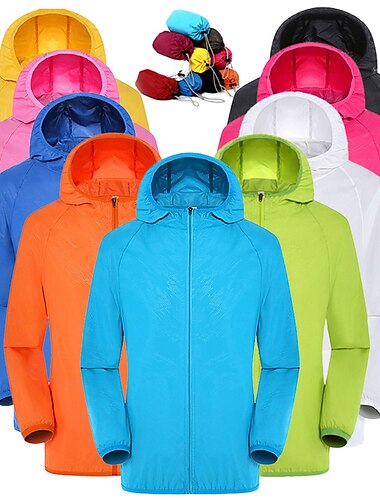  Hombre Mujer Cortavientos Chaqueta Chaqueta para lluvia Chaqueta de piel para correr Full Zip Manga Larga Abrigos Ropa Deportiva Otoño Nailon Empacable Protección solar UV Resistente al Viento Secado