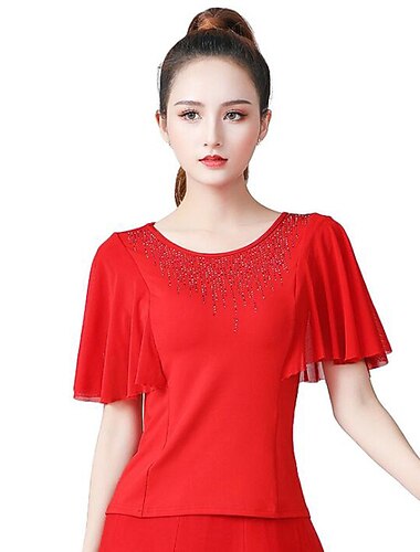  Salitanssi Toppi Jaettu liitos Kristallit / Strassit Naisten Kouluts Suoritus Korkea Polyesteri