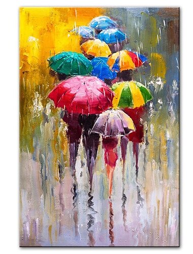 pittura a olio 100% fatto a mano dipinto a mano arte della parete su tela persone in possesso di ombrelli paesaggio astratto contemporaneo moderno decorazione della casa arredamento tela arrotolata