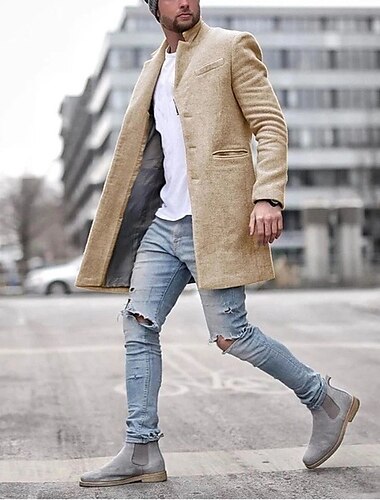  Herren Wintermantel Mantel Trenchcoat Kurzermantel Mantel Arbeit Geschäft Winter Polyester Warm Oberbekleidung Bekleidung Einfarbig Klassicher Stil Fallendes Revers