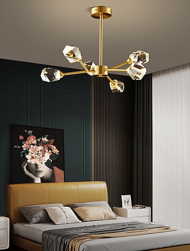  6 hoofd 75 cm nordic eenvoudige woonkamer plafondlamp kroonluchter post moderne luxe element kristallen lamp eetkamer slaapkamer studeerkamer