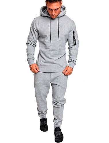  Herren Trainingsanzug Jogginganzug 2 teilig Strasse Sommer Langarm Baumwolle warm Atmungsaktiv Feuchtigkeitsableitung Fitness Fitnesstraining Laufen Sportbekleidung Sportkleidung Einfarbig Dunkelgrau