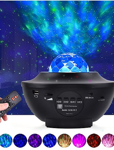  LED Galaxy Projektor Nachtlicht Ozeanwelle Sternprojektion mit Bluetooth Musiklautsprecher Fernbedienung 10 Farben 21 Beleuchtungsmodi Helligkeitsstufen einstellbar für Schlafzimmer Kinder Erwachsene