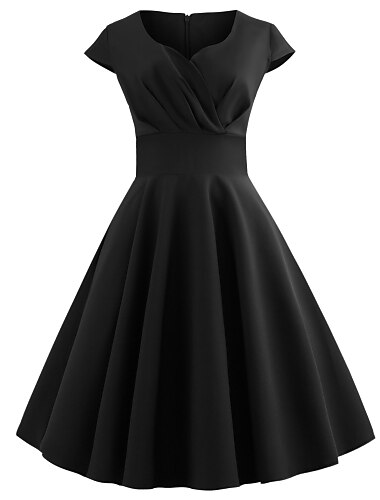  damen swing kleid vintage tee kleider midi kleid schwarz gelb rosa kurzarm reine farbe gerüscht frühling sommer rundhals vintage täglich wochenende schlank s m l xl xxl