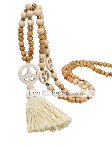  1pc Pendant Necklace Beaded Necklace For Women's Street Prom Birthday Party Wooden Crystal Stone Handmade Peace Sign / Long Necklace / Bead Necklace