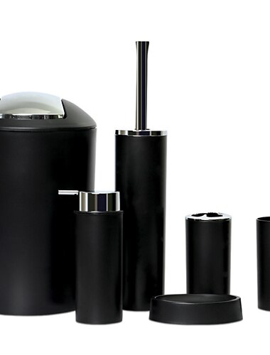  Badezimmer-Accessoires-Set 6-tlg Toilettenbürste Seifenschale Mülleimer Zahnbürstenbecher Seifenspender Haushalt für Bad Dekoration abs