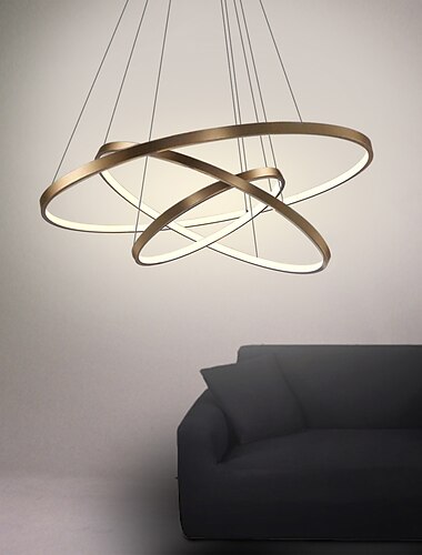  Lámpara colgante led de 3 luces 80/60/40/20 cm anillo de acrílico metálico diseño circular acabados pintados 90w / 113w 3 anillos 4 anillos regulables con mando a distancia