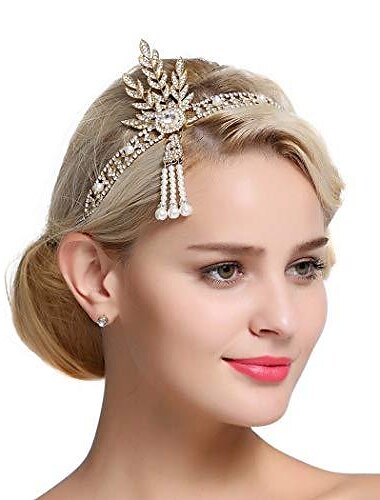  art deco 1920-tallet høst bryllup klaff flott gatsby blad brude tiara perle hodeplagg pannebånd gull