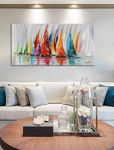  peinture à l'huile 100% fait main peint à la main art mural sur toile voilier coloré abstrait moderne décoration de la maison décor toile roulée pas de cadre non étiré