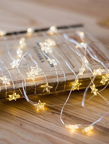  led sterverlichting 2m 5m zilveren draad lichtslingers vakantie decoratie licht voor kerst nieuwjaar vakantie decoratie verlichting werkt op batterijen (zonder batterij)
