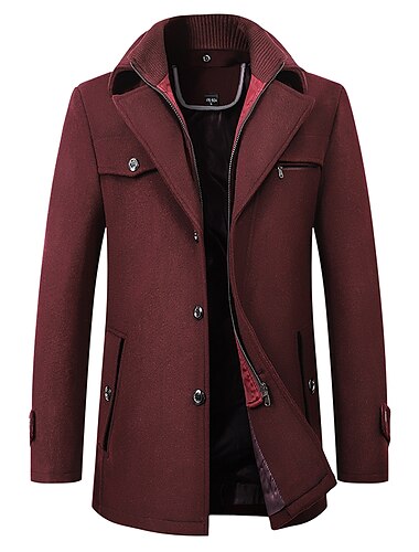  Herren Wintermantel Wollmantel Mantel Kurzermantel Geschäft Casual Herbst Winter Wollmischung Oberbekleidung Bekleidung Basic Einfarbig Fallendes Revers Reisverschluss