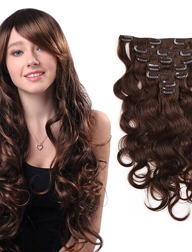  A Clipser Extensions de cheveux Naturel humains Ondulation naturelle Cheveux Vierges Naturel Extensions Naturelles Cheveux Brésiliens Femme Marron Cendré