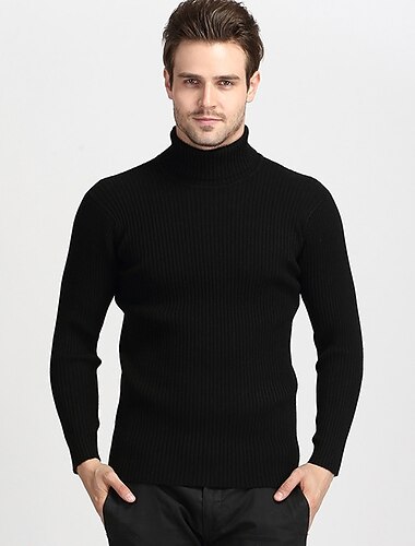  בגדי ריקוד גברים סוודר צווארון גולף סוודר סוודר צמר סוודר סוודר מגשר עם צווארון צב לגברים לִסְרוֹג פס סרוג צבע אחיד גולף מסוגנן סגנון וינטאג' יומי ביגוד סתיו חורף בורדו שחור M L XL