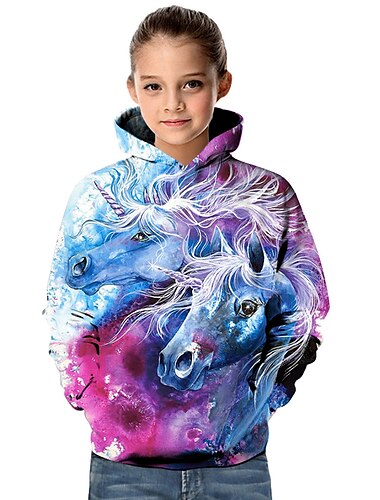  Infantil Bébé Para Meninas Moleton & Blusa de Frio Manga Longa Unicórnio Geométrica 3D Animal Estampado Roxo Crianças Blusas Activo Básico