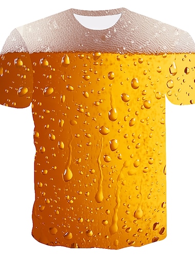  Voor heren Overhemd T-shirt Kleurenblok 3D Bier Ronde hals Lichtgeel Zwart Wit Geel Bruin Grote maten Uitgaan Weekend Korte mouw Kleding Basic
