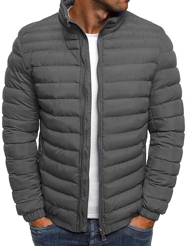  Bărbați Palton de iarnă Jachete Iarnă Geacă puffer Geaca matlasata Stil Clasic Casual Cald Iarnă Culoare solidă Albastru Deschis Bleumarin Mare rosu Verde Crud Jachetă puf