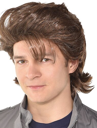  Funny mens    Wig Cosplay Wig Steve Harrington Loose Curl Asymmetrical Wig Short Brown Synthetic Hair Men's Anime Cosplay Exquisite Brown Halloween Wigs