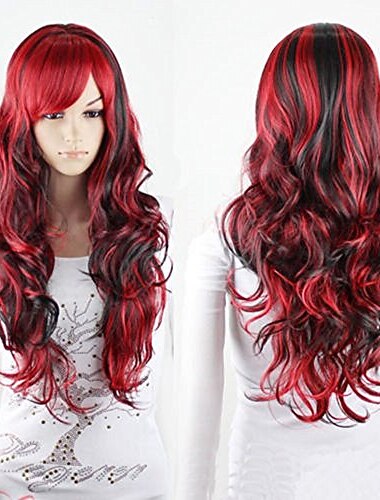  cosplay paruka vlnitá střední část paruka foto mix růžová modrá fialová mix modrá růžová a11 tmavě hnědá / zlatá blond syntetické vlasy dámské červené halloweenské paruky