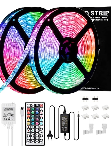  Bande lumineuse led 10m 32.8ft rgb changement de couleur étanche smd 5050 chambre chambre maison armoires de cuisine décoration de fête 12v 6a adaptateur