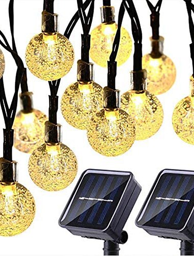  أضواء سلسلة للطاقة الشمسية ليد أضواء شمسية خارجية 2 قطعة 20 LED 5 متر أضواء حديقة الفناء الشمسية مع 8 أوضاع أضواء سلسلة كرة كريستالية مقاومة للماء لتزيين الحدائق وحفلات الزفاف في الفناء