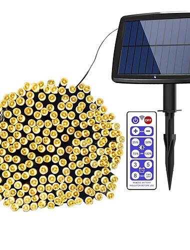  luces de cadena solares al aire libre 100m 800led 50m 500led luces de cadena de navidad de hadas mejoradas iluminación ambiental para patio al aire libre función de memoria de control remoto de