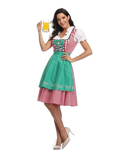  Karneval Oktoberfestbier Kostüm Kleid Dirndl Trachtenkleider Dienstmädchen Deutsch München Wiesn Damen Stoff im traditionellen Stil Kleid Schürze