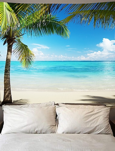  большой настенный гобелен ар-деко одеяло занавес скатерть для пикника висит дома спальня гостиная общежитие украшение полиэфирное волокно пляж серия кокосовая пальма синее море белое облако голубое