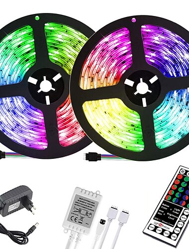  (2x5m) 10m 32.8ft led light strips rgb tv backlight slaapkamer keuken kerst diy decor 2835 600smd kleur veranderende met 44 key ir remote home kitchen dc 12v
