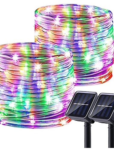  luz de cadena solar al aire libre 2pcs 1pcs tubo de cuerda lámpara solar led 12m 100 luces de cadena de leds al aire libre fiesta de navidad de hadas luz solar del jardín luz impermeable luz solar