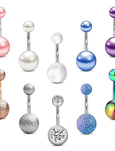  navel ringen chirurgisch roestvrij staal buik ring pack 14g schattig hart parel navel piercing sieraden voor vrouwen meisjes 10mm zilver