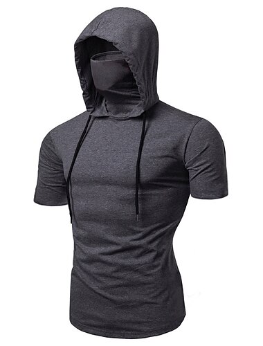  Per uomo Felpa con cappuccio con maschera Maglia da corsa Coulisse Manica Corta Maglietta Streetwear Athleisure Autunno Cotone Calore Termico Traspirante Morbido Corsa Jogging Allenamento