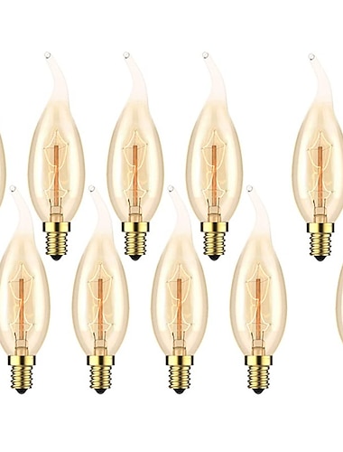  10 τμχ 40w vintage λαμπες Edison αντικέ λαμπάκι πυρακτώσεως e14 c35l κερί κρεμαστό φως ζεστό κίτρινο 2200-2700k ρετρό dimmable διακοσμητικό 220-240v