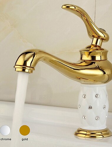  robinet de lavabo de salle de bain - bec standard à une mitigeur un trou central chromé galvanisé centre chromé or