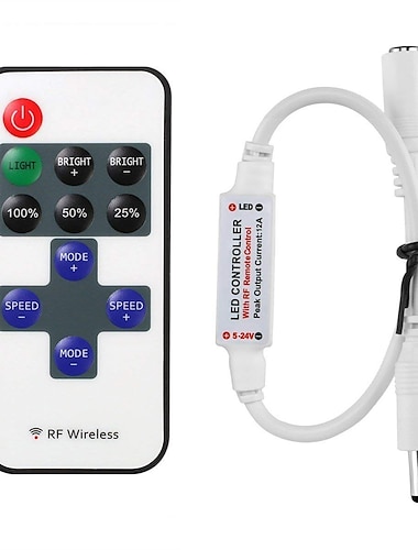  Mini control remoto inalámbrico rf de 11 teclas de 1 pieza con conector dc para luces de tira led de un solo color 3528 5050 dc12-24v