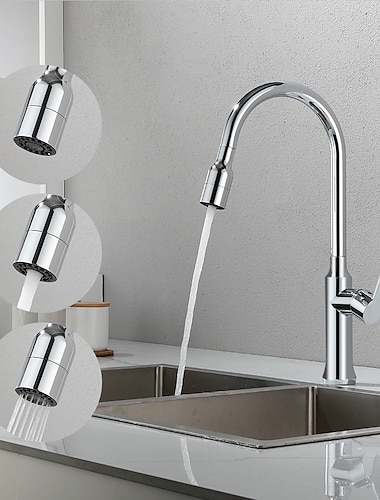  aanrecht mengkraan hoog met uittrekbare sproeier, 360 draaibare enkele handgreep hoge boog keukenkranen op het dek gemonteerd, één gat messing aanrecht kraan watervat kranen