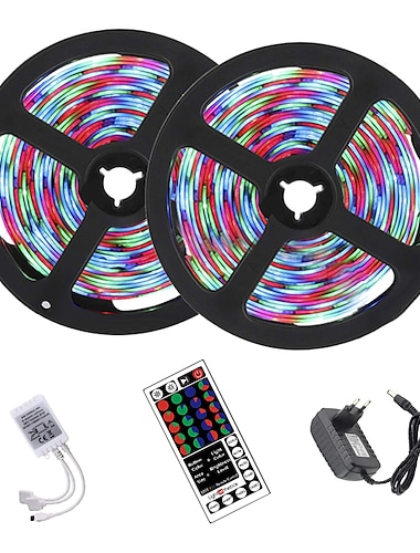  10m (2 * 5m) led strip verlichting rgb tiktok verlichting 2835 600led strips verlichting kleurverandering met 44 key ir afstandsbediening ideaal voor thuis keuken kerst tv achtergrondverlichting dc 12