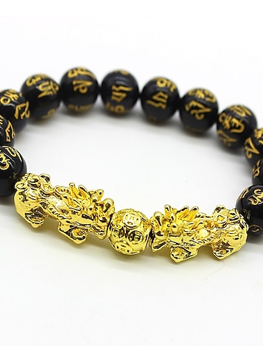  armbånd feng shui sort obsidian rigdom armbånd til kvinder mænd justerbar elastisk 14mm perle