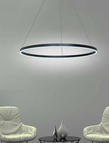  Pendelleuchte 1-Licht 60cm LED Pendelleuchte Aluminium Kreis lackiert Oberflächen dimmbar 30w für Esszimmer Schlafzimmer mit Acrylschirm in schwarz Weißgold Kaffee