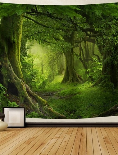  мистический лес гобелен волшебная природа зеленое дерево настенный гобелен тропический лес пейзаж гобелен настенный богемный психоделический гобелен для спальни гостиная общежитие