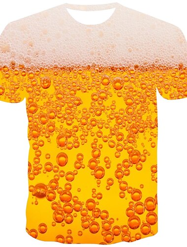  メンズ tシャツ 柄物 ビール ラウンドネック 半袖 オレンジ デイリー プリント トップス ストリートウェア 面白い tシャツ