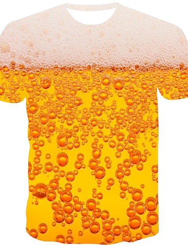  男性用 グラフィック バブル ビール シャツ Tシャツ 半袖 Tシャツ 3Dプリント ラウンドネック シャツ ストリートファッション 誇張された 日常 お出かけ オクトーバーフェスト ライトグリーン ルビーレッド ブルー 衣類 標準 S M L XL XXL 3XL 4XL