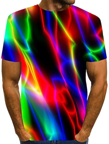  Men's Graphic Rainbow Shirt T shirt Short Sleeve T shirt 3D Print Round Neck Shirt Streetwear Exaggerated Basic Daily Going out Black Red Blue Clothing Apparel Plus Size Normal S M L XL XXL 3XL 4XL
