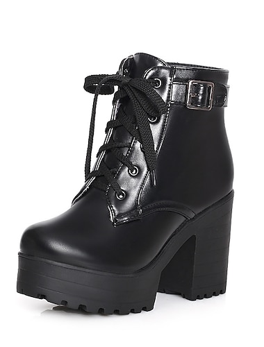  Femme Bottes Bloquer les bottes à talons Bottes à lacets Bottines Bottines Plateau Noir Blanche