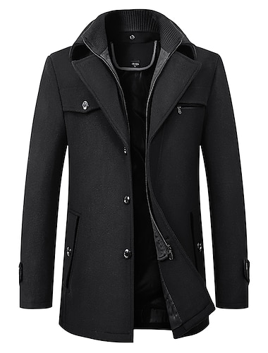  Per uomo Cappotto invernale Cappotto di lana Cappotto Cappotto corto Attività commerciale Informale Autunno inverno Misto lana Capispalla Abbigliamento Essenziale Tinta unita Bavero classico Cerniera