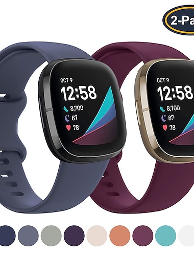  2-pack Smart Watch-band Kompatibel med Fitbit Versa 4 Sense 2 Versa 3 Sense Mjuk silikon Smart klocka Rem Vattentät Justerbar Andningsfunktion Sportband Ersättning Armband