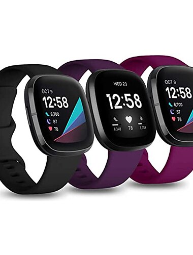  3 stuks Horlogeband voor Fitbit Versa 3 Sense Zachte siliconen Vervanging Band Dames Heren Waterbestendig Sportband Polsbandje