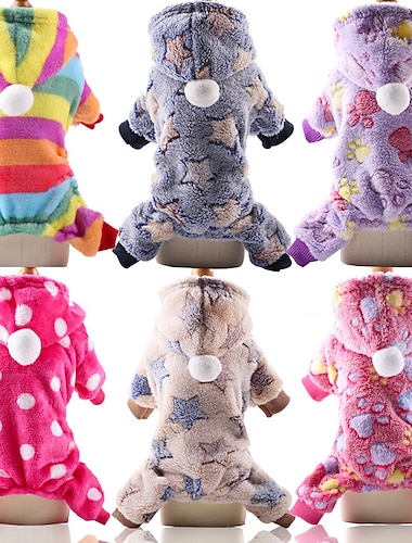  Pyjama en peluche pour chien par temps froid, vêtements à 4 pattes pour chien, chat, chiot, chaton, grenouillère extensible avec boutons, combinaison chaude et douce pour animaux de compagnie, manteau d'hiver
