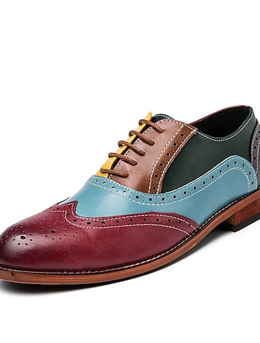 Herre Oxfords Derby-sko Bullock Sko Pen sko Vingespiss sko Gange Forretning Klassisk Britisk Bryllup Fest / aften Fuskelær Skli Bruk bevis Snøring Regnbue Fargeblokk Vår Høst