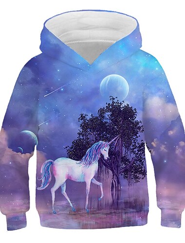  Jente 3D Grafisk 3D Hettegenser og sweatshirt Langermet 3D-utskrift Aktiv Gatemote Barn